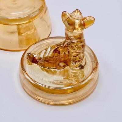 LOT 163: Vintage Jeanette Scottie Dog Marigold Glass Trinket Box/ Candy Dish and Lid Candy Dish/Jar