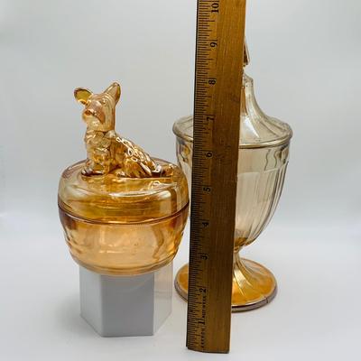 LOT 163: Vintage Jeanette Scottie Dog Marigold Glass Trinket Box/ Candy Dish and Lid Candy Dish/Jar