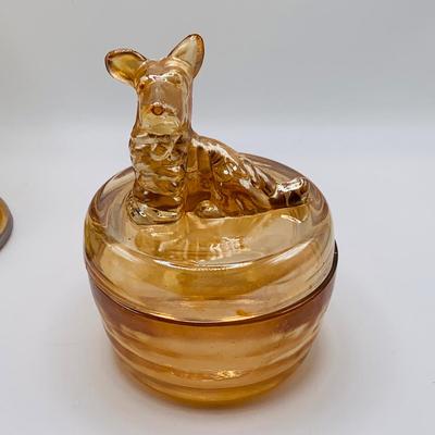 LOT 163: Vintage Jeanette Scottie Dog Marigold Glass Trinket Box/ Candy Dish and Lid Candy Dish/Jar