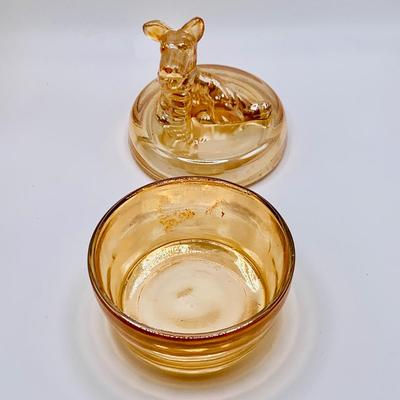 LOT 163: Vintage Jeanette Scottie Dog Marigold Glass Trinket Box/ Candy Dish and Lid Candy Dish/Jar