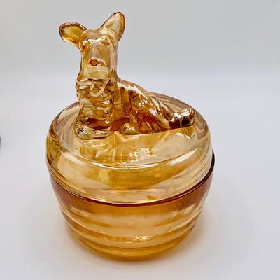 LOT 163: Vintage Jeanette Scottie Dog Marigold Glass Trinket Box/ Candy Dish and Lid Candy Dish/Jar