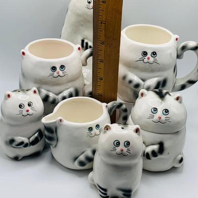 LOT 168: Adorable Lefton Kitty Cat Serving Set Including Two (2) Mugs, Salt and Pepper Shakers, Creamer and Sugar Bowl and Spoon Rest