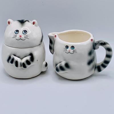 LOT 168: Adorable Lefton Kitty Cat Serving Set Including Two (2) Mugs, Salt and Pepper Shakers, Creamer and Sugar Bowl and Spoon Rest