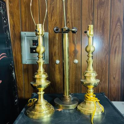 LOT 172: Set of Three (3) Brass Table Lamps