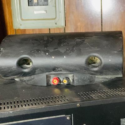 LOT:173: Large Media Cart with Klipsch and Other Speakers, Tascam Model 112R Cassette Player/Recorder Sony VHS Player/Recorder
