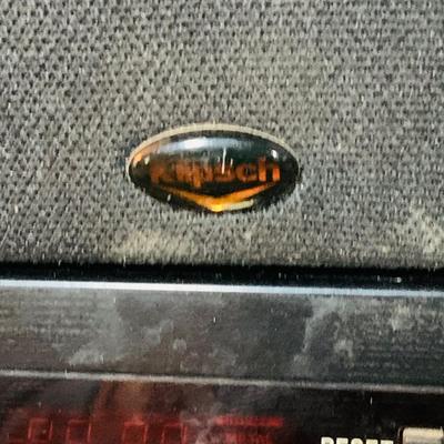 LOT:173: Large Media Cart with Klipsch and Other Speakers, Tascam Model 112R Cassette Player/Recorder Sony VHS Player/Recorder