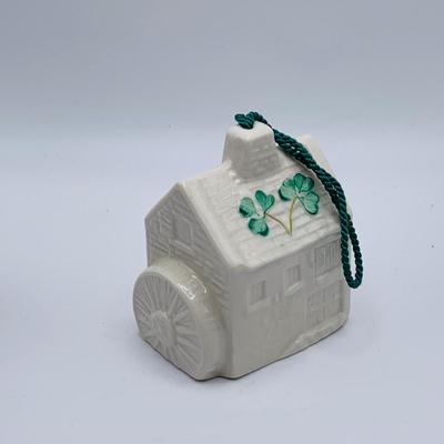 LOT 176: Irish Crystal and More Including Shannon Crystal Candlesticks and Square Basket, Belleek Ornament and More