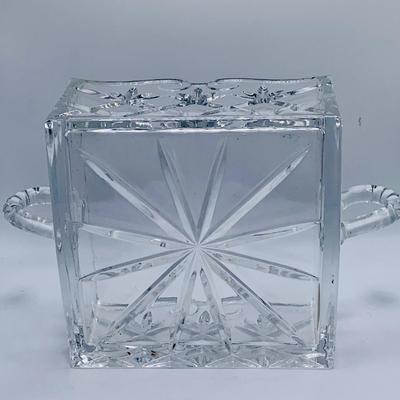 LOT 176: Irish Crystal and More Including Shannon Crystal Candlesticks and Square Basket, Belleek Ornament and More