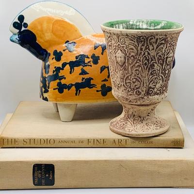 LOT 179: Timo Sarvimaki Signed Ceramic Horse and Planter and Art Books