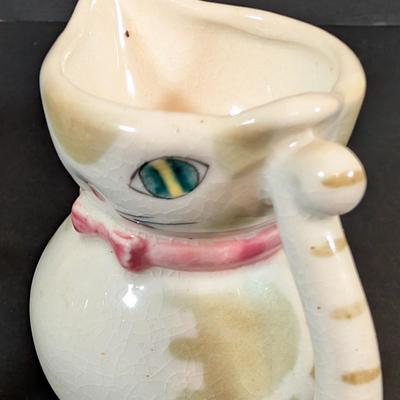LOT 191: H. Berger Wien Ceramic Blue Cat Pitcher, Hand Painted Italian Kitty Pitcher and More
