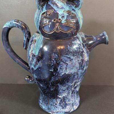 LOT 191: H. Berger Wien Ceramic Blue Cat Pitcher, Hand Painted Italian Kitty Pitcher and More