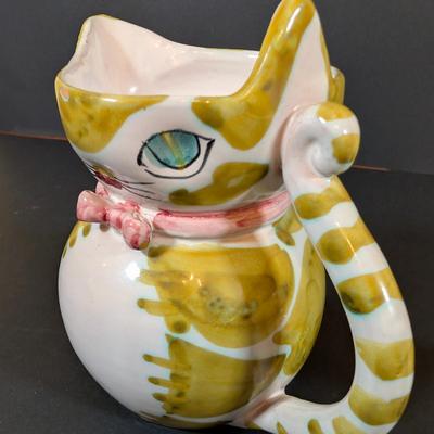 LOT 191: H. Berger Wien Ceramic Blue Cat Pitcher, Hand Painted Italian Kitty Pitcher and More