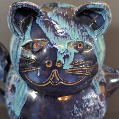 LOT 191: H. Berger Wien Ceramic Blue Cat Pitcher, Hand Painted Italian Kitty Pitcher and More