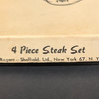 LOT 194: Vintage Kitchen Collection: Regent Sheffield Steak Knives, Norcrest Hen on Nest w/Egg Salt/Pepper Shakers, Shawnee Salt/Peppers...