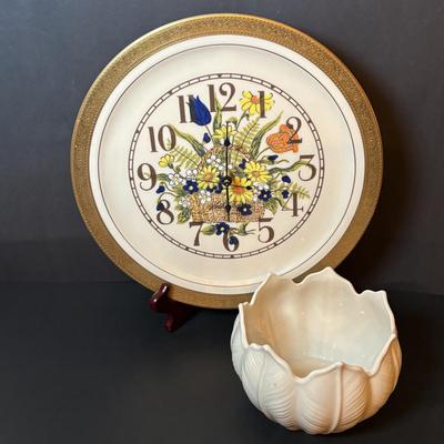 LOT 100: Unique Lenox "Plate" Wall Clock & Palmetto Bowl