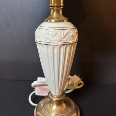LOT 223: Lenox Accent Lamp, Carved Tea Light Lamps/Set of 2 and Pedestal Candy Bowl