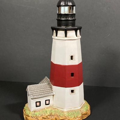 LOT 246: George Z. Lefton Montauk Lighthouse with Collection of Ceramic / Pottery Bird Figurines