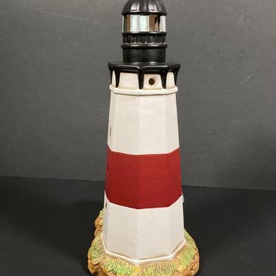 LOT 246: George Z. Lefton Montauk Lighthouse with Collection of Ceramic / Pottery Bird Figurines