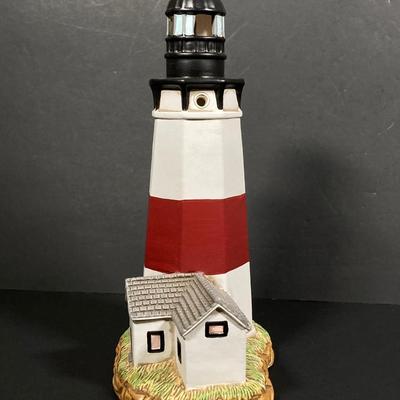 LOT 246: George Z. Lefton Montauk Lighthouse with Collection of Ceramic / Pottery Bird Figurines