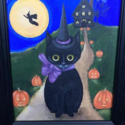 LOT 250: Black Cat Decorative Collection - Paintings and Figurines (Bobblehead and More)