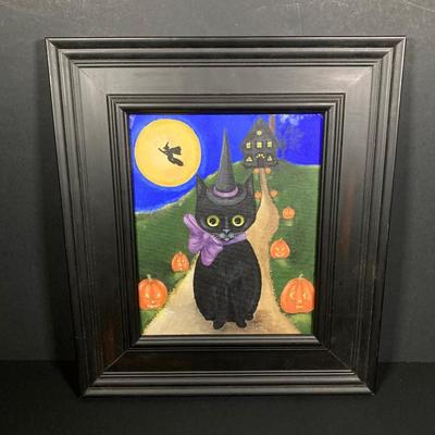 LOT 250: Black Cat Decorative Collection - Paintings and Figurines (Bobblehead and More)