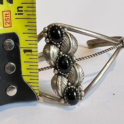 Sterling Silver Onyx Cuff Bracelet Lot - Danecraft, Vintage