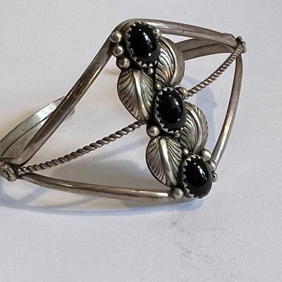 Sterling Silver Onyx Cuff Bracelet Lot - Danecraft, Vintage