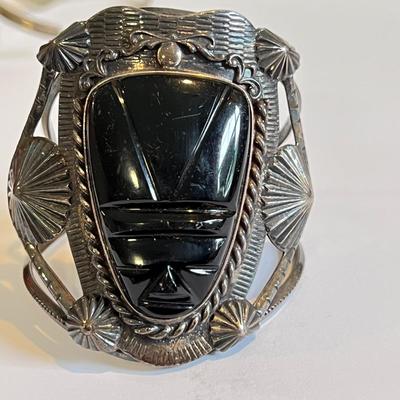 Sterling Silver Onyx Cuff Bracelet Lot - Danecraft, Vintage