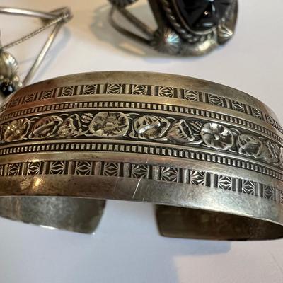 Sterling Silver Onyx Cuff Bracelet Lot - Danecraft, Vintage