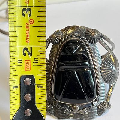 Sterling Silver Onyx Cuff Bracelet Lot - Danecraft, Vintage