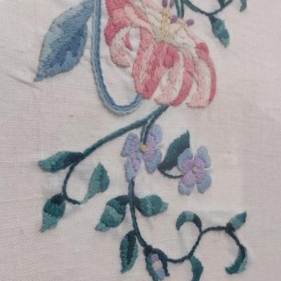 Framed Floral Design Needlework Wall Hanging- Approx 30" x 10 1/4"