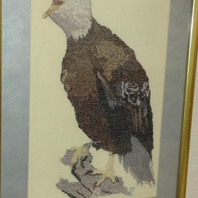 Framed Eagle Design Needlework Wall Art- Approx 15" x 20 1/4"