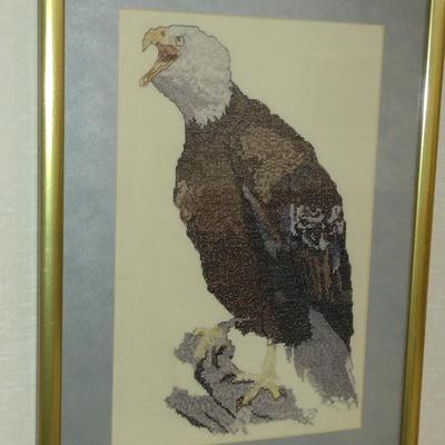 Framed Eagle Design Needlework Wall Art- Approx 15" x 20 1/4"