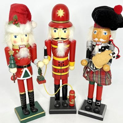 Set of 3 Nutcrackers - Santa, Fireman, Scottishman with Bagpipes