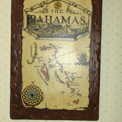 'The Bahamas' Map on Wood Slab- Approx 12" x 18 1/2"