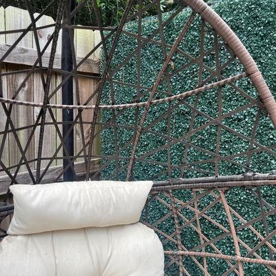 Sale Photo Thumbnail #83: Outdoor Hanging Egg Chair with Stand and Cushion. The cushion needs to be cleaned.

Base: 41” x 36.5” 
About 74” tall