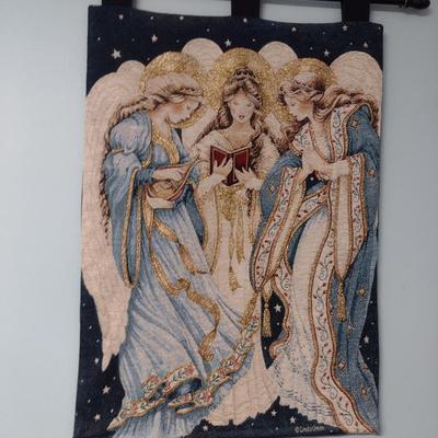 Linda Green Angel Design Wall Tapestry with Hanging Rod- Approx 37 1/2" x 25 1/4"