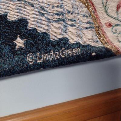Linda Green Angel Design Wall Tapestry with Hanging Rod- Approx 37 1/2" x 25 1/4"