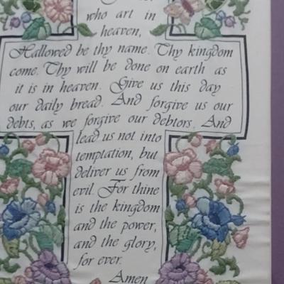 Framed Lord's Prayer Design Needlework Wall Art- Approx 17 1/4" x 14 1/2"