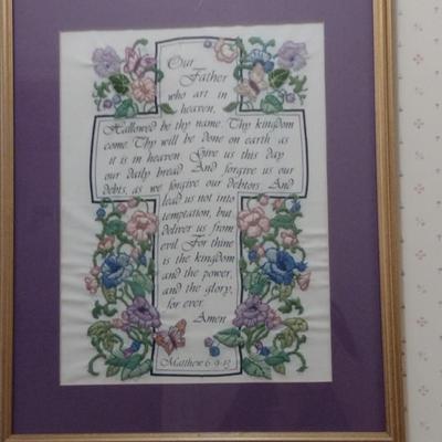 Framed Lord's Prayer Design Needlework Wall Art- Approx 17 1/4" x 14 1/2"