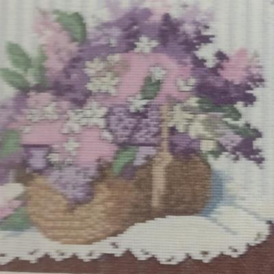 Framed Floral Basket Design Needlework Wall Art- Approx 15 1/2" x 14 1/2"