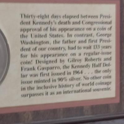 John F. Kennedy Memorabilia Plaque with Half Dollar- Approx 10 1/2" x 9"