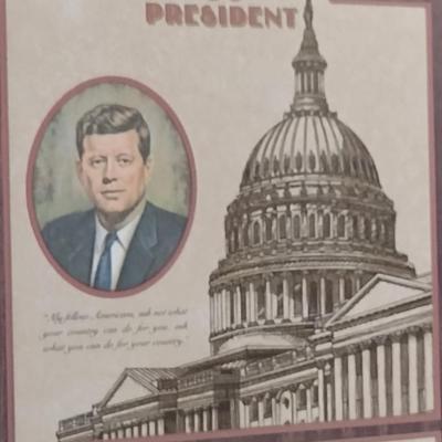 John F. Kennedy Memorabilia Plaque with Half Dollar- Approx 10 1/2" x 9"