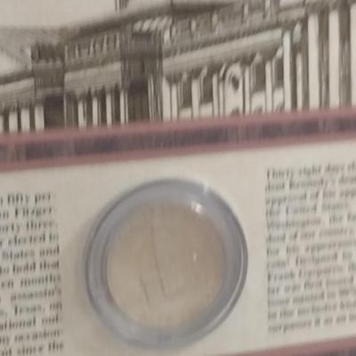 John F. Kennedy Memorabilia Plaque with Half Dollar- Approx 10 1/2" x 9"