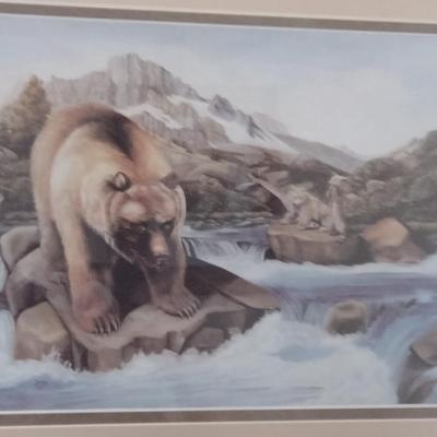 Framed Print- Brown Bear on the River Design- Approx 15" x 12"