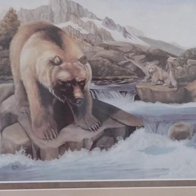 Framed Print- Brown Bear on the River Design- Approx 15" x 12"
