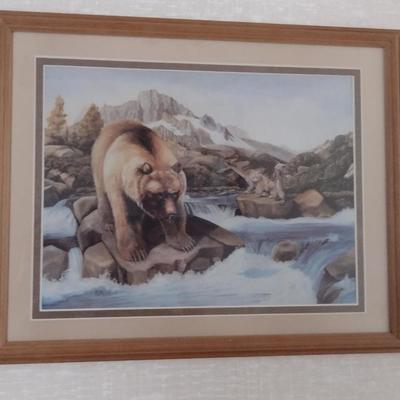Framed Print- Brown Bear on the River Design- Approx 15" x 12"