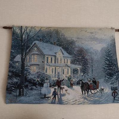 Thomas Kinkade Tapestry Wall Art with Hanging Rod- Approx 24 1/2" x 35 1/2"