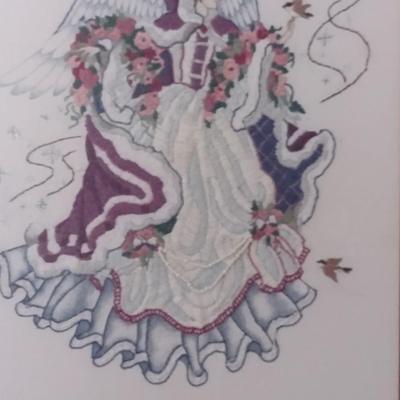 Framed Angel Design Needlework Wall Art- Approx 21 1/2" x 20"