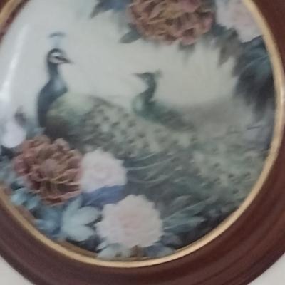 Collectible Gardens of Paradise Plate in Wooden Hanger- Approx 9 3/4" in Diameter
